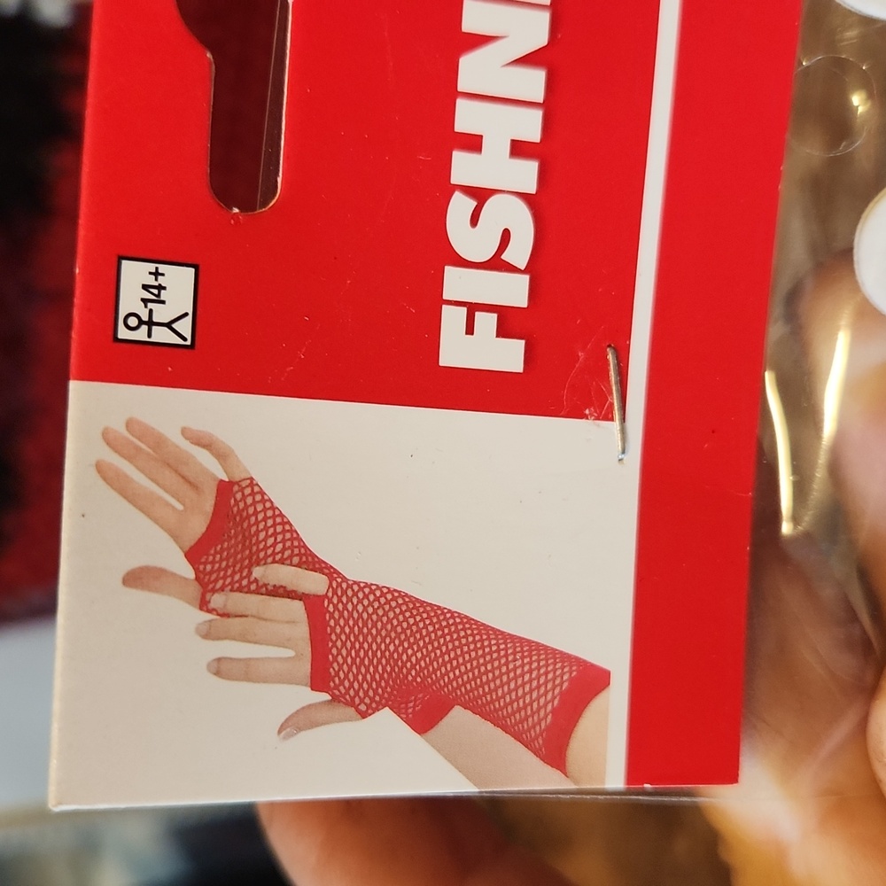 Red Fishnet Gloves ☆ Amscan ☆ 1 pair ☆ BRAND NEW in pkg ☆ RED Fishnet